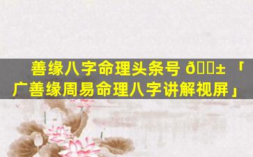 善缘八字命理头条号 🐱 「广善缘周易命理八字讲解视屏」